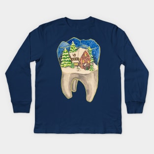 Tooth Snow Globe Kids Long Sleeve T-Shirt